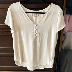 LOFT Women's Cream Button-Front Blouse